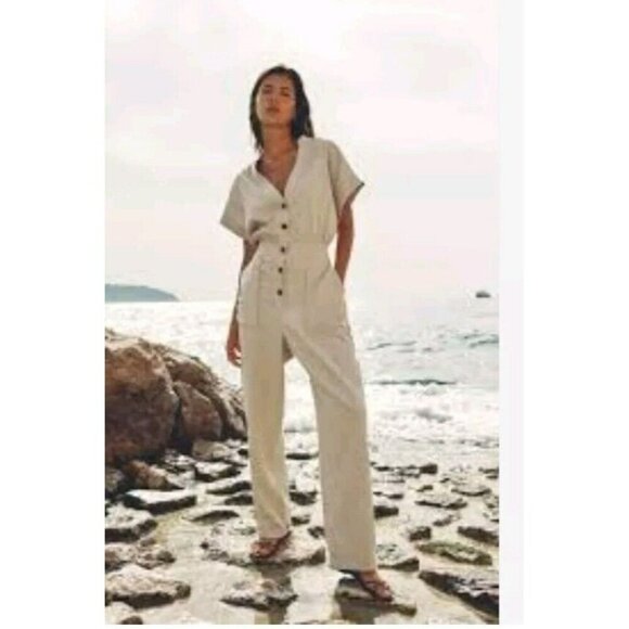 BELTED WRAP JUMPSUIT Zara Size S Beige 0387 154 - Picture 1 of 4
